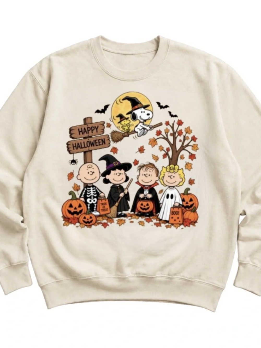 Cream Peanuts Halloween Graphic Sweatshirt